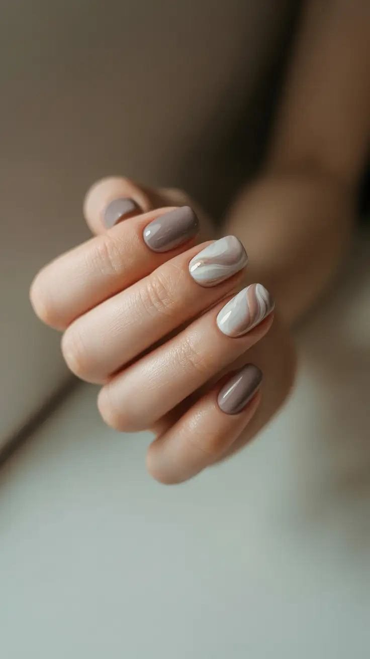 short winter nails 2025-2026 Cappuccino Marble