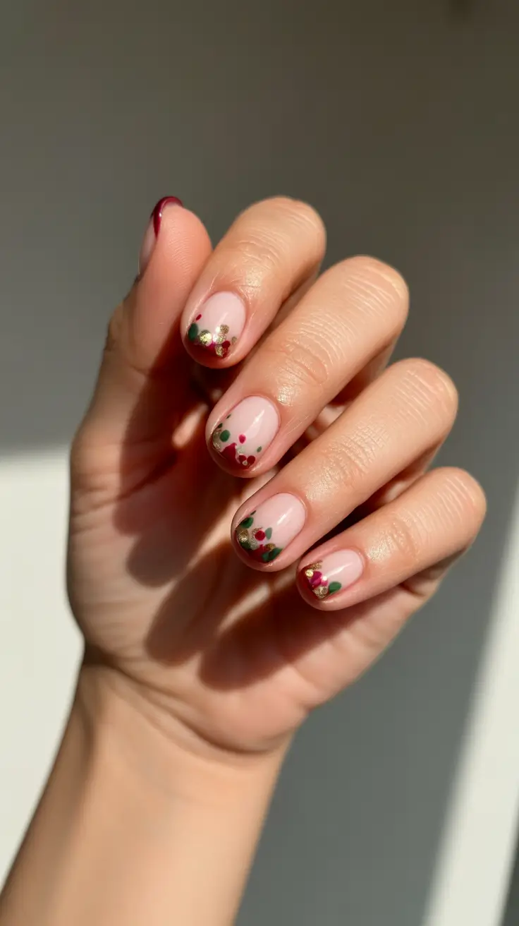 simple christmas nails ideas 2025 delicate holly berry french tips