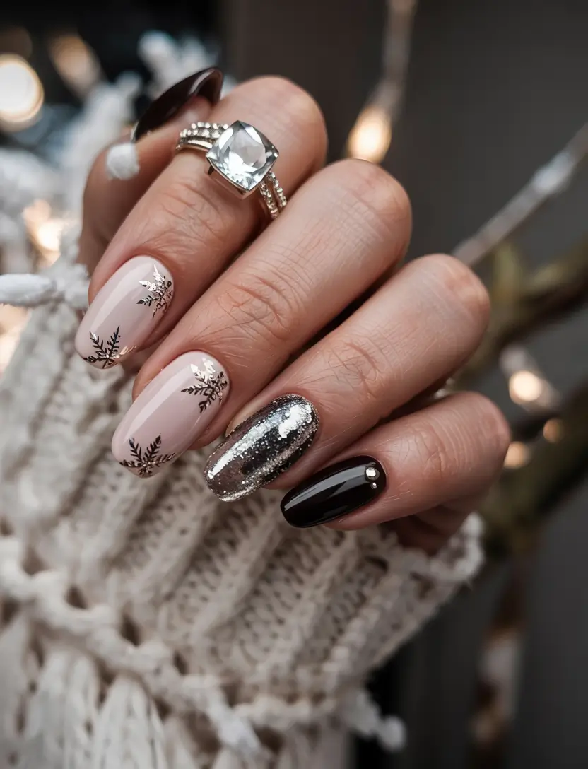 simple winter nails 2025-2026 frosted snowflake elegance