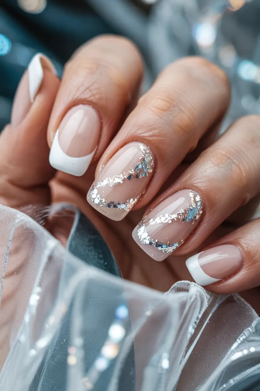 simple winter nails delicate french sparkle with a frosty twist