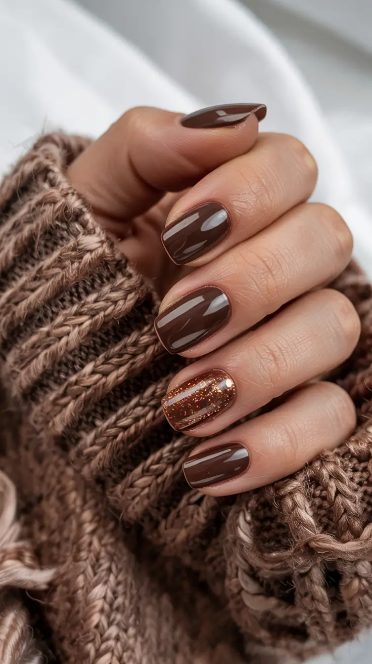 simple winter nails warm chocolate tones with a hint of copper