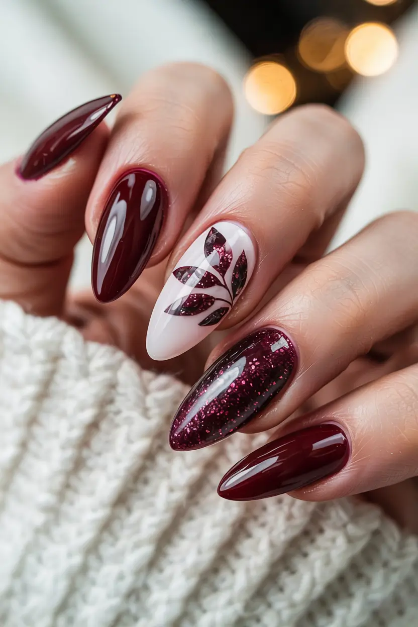 simple winter nails 2025-2026 burgundy bloom