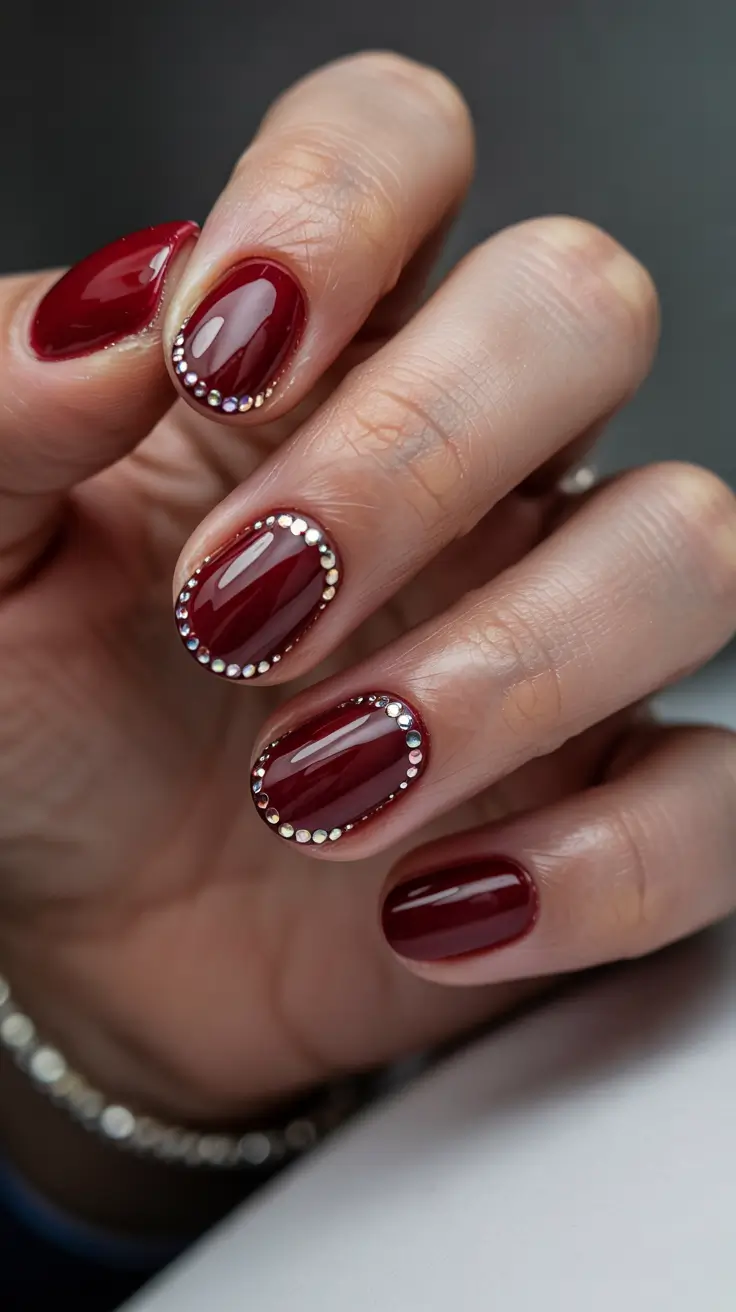 simple winter nails 2025-2026 rhinestone halo