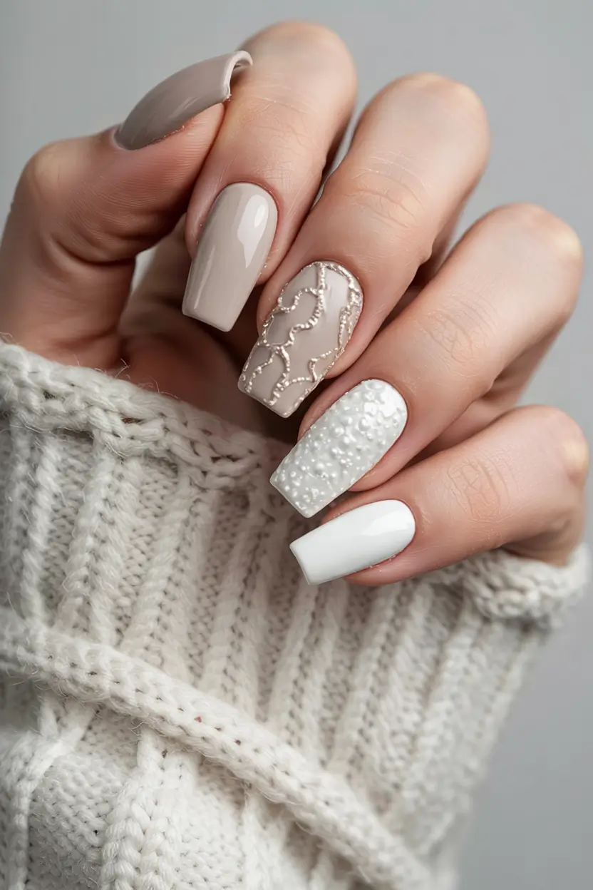 simple winter nails 2025-2026 knit-inspired neutrals