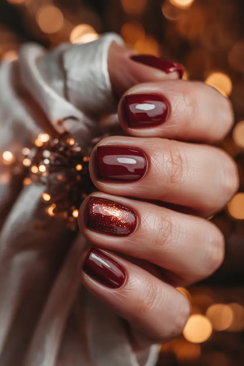 best winter nail colors 2025-2026 festive garnet sparkle
