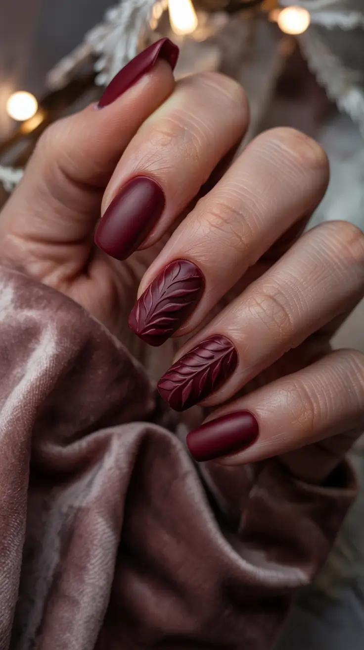 dark-winter-nail-colors-textured-matte-berry-leaves