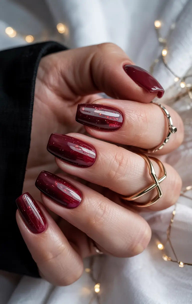 Dark Winter Nail Colors Cranberry Glow With Subtle Sparkle