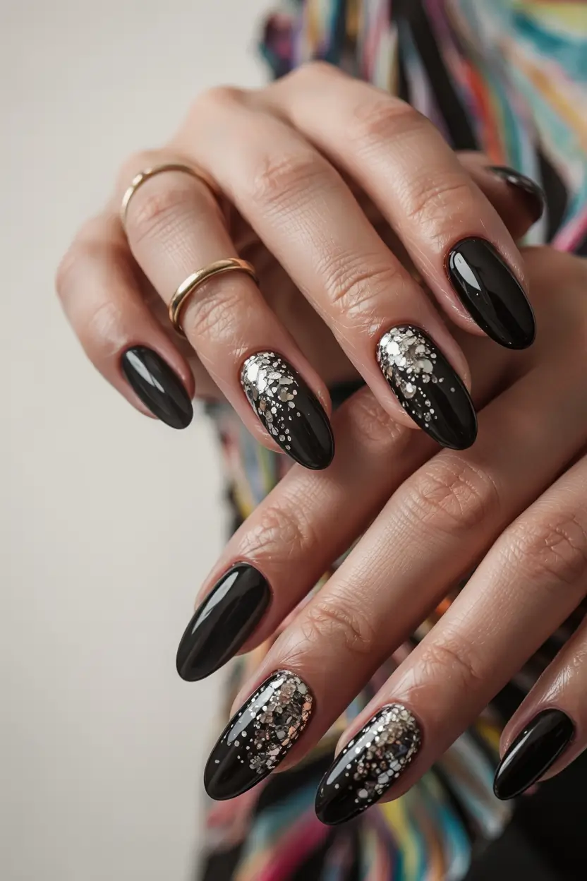 Dark Winter Nail Colors Black And Silver Contrast For Winter Evenings