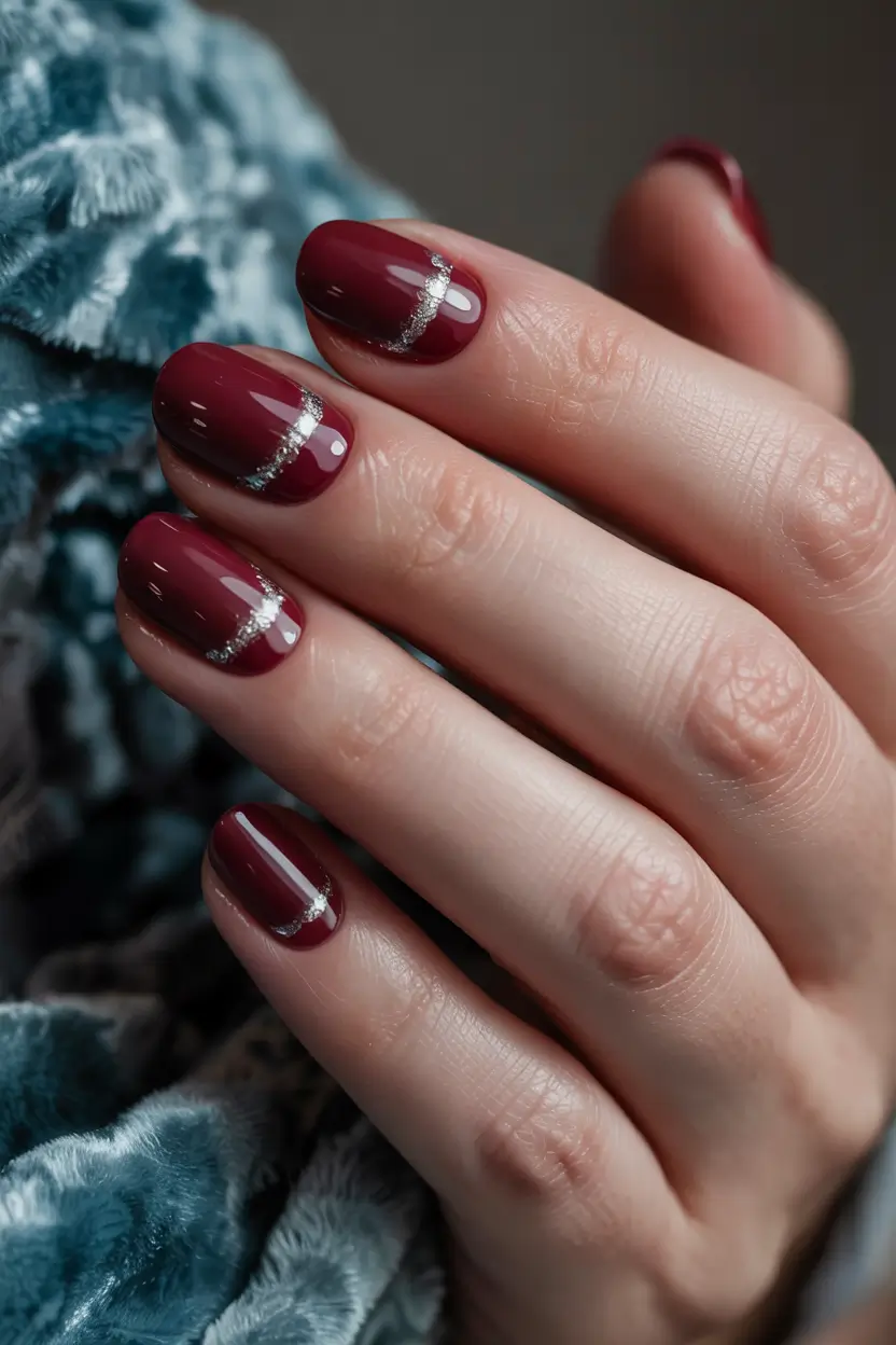 dark-winter-nail-colors-burgundy-half-moon-sparkle