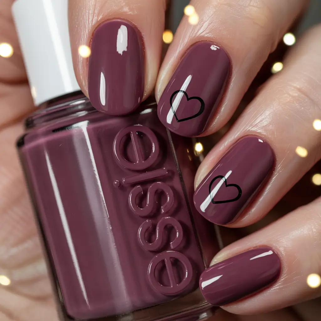winter nail colors burgundy Soft Plum With Minimal Heart Details