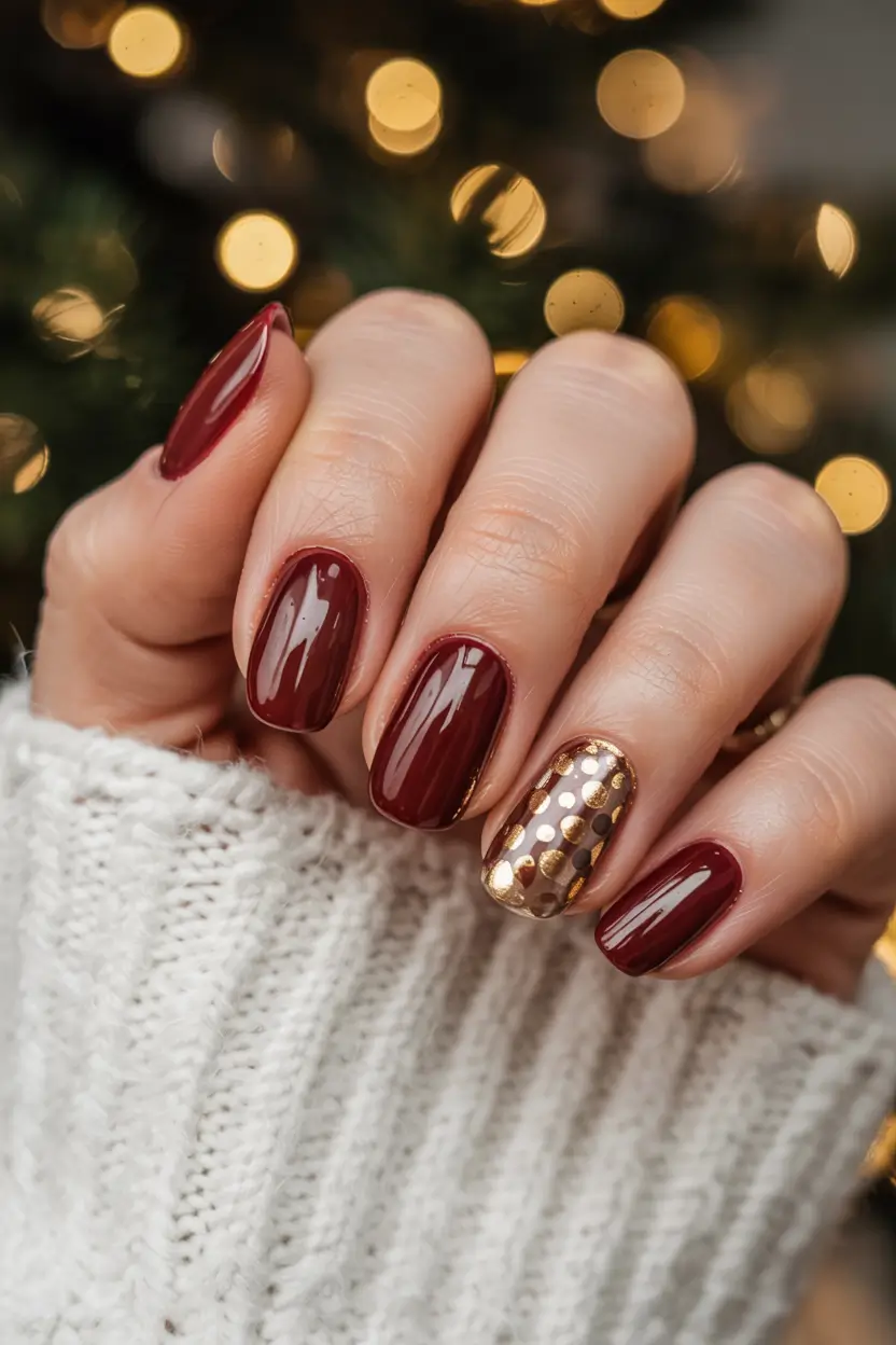 winter nail colors burgundy Burgundy and Gold Polka Accent