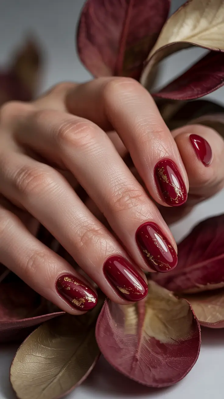 Trendy Winter Burgundy Nails Colors 2025-2026 Golden Touch on Classic Burgundy