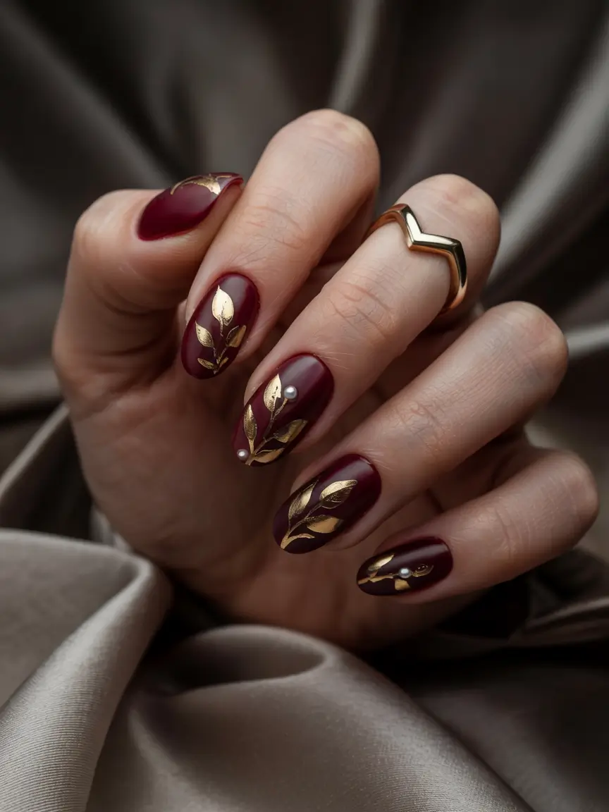 Trendy Winter Burgundy Nails Colors 2025-2026 Botanical Elegance in Burgundy