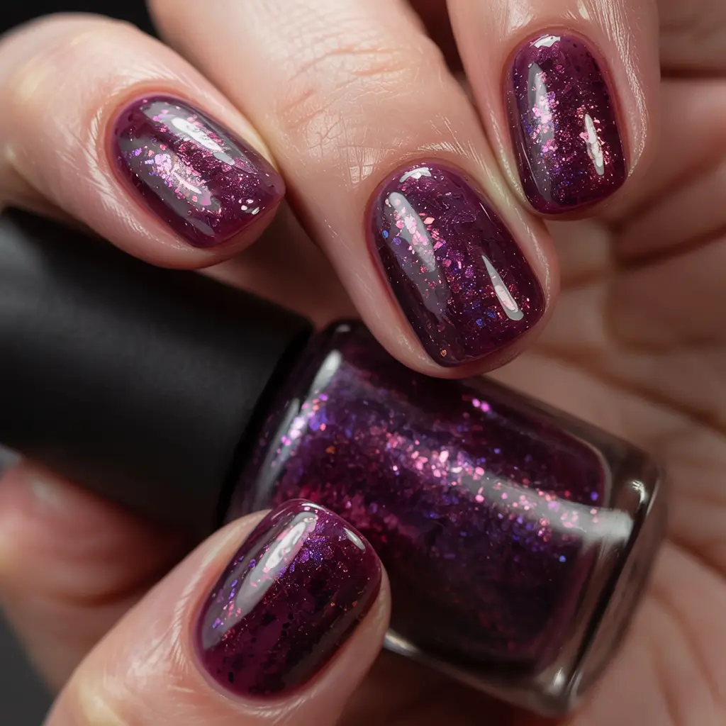 dark nail colors winter burgundy Glistening Plum With Iridescent Sparkles