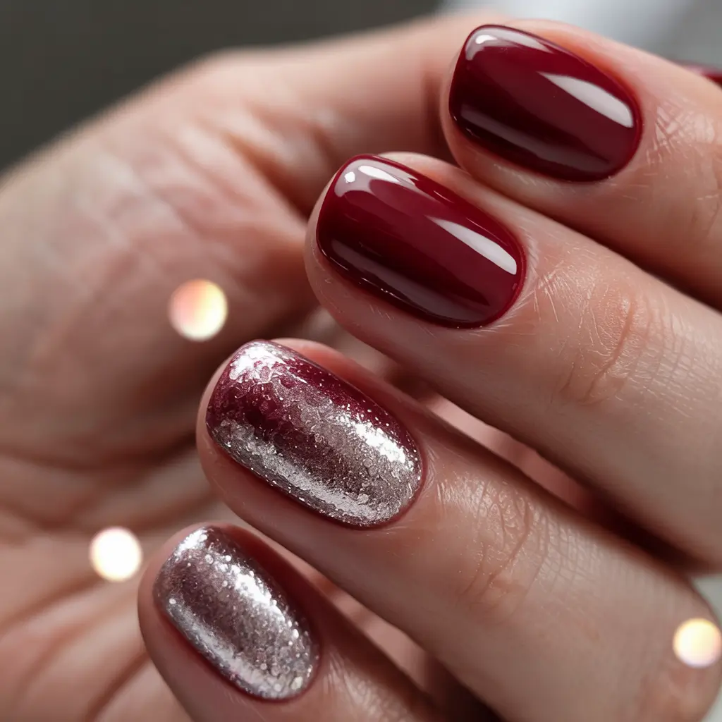 winter nail colors burgundy Burgundy And Silver Duo