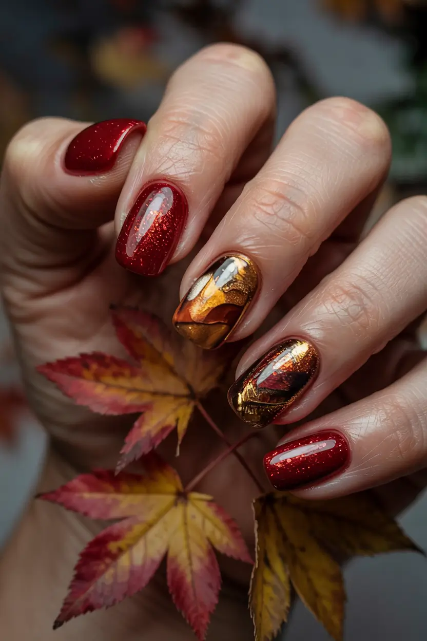 Burgundy Nail Colors for Winter Classic Burgundy With Autumn Leaf Motifs