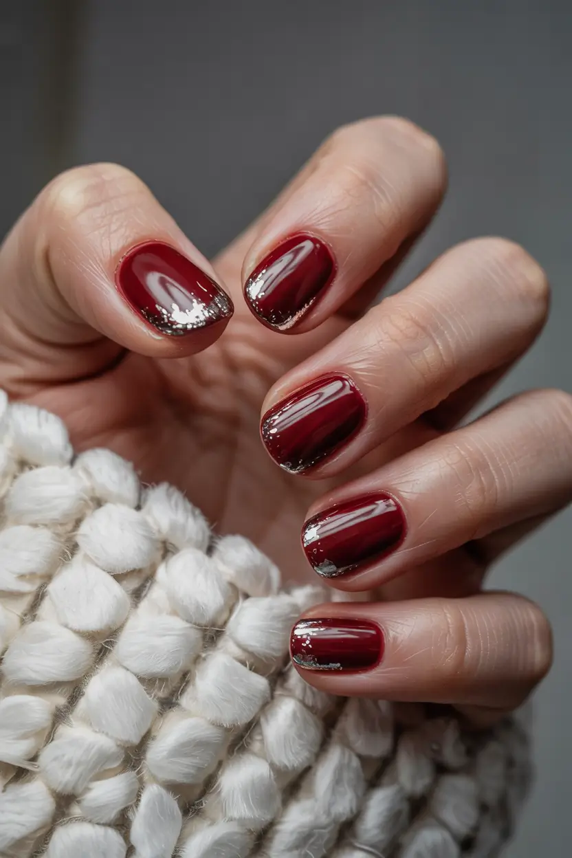 dark nail colors winter burgundy Subtle Silver-Tipped Burgundy