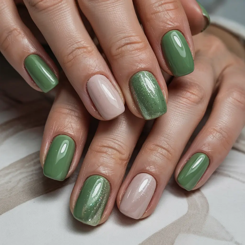 trendy winter dip nails 2025-2026 Soft Green Elegance With a Frosty Twist