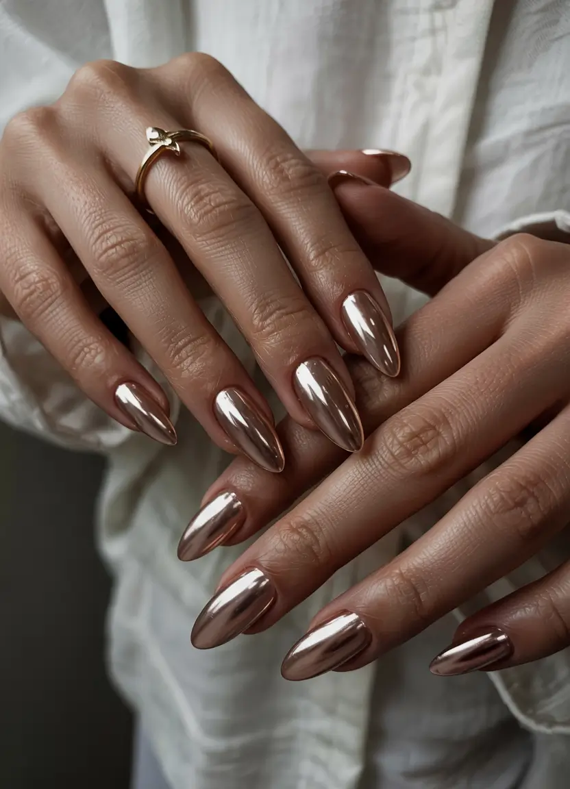 trendy winter dip nails 2025-2026 Rose Gold Chrome Elegance