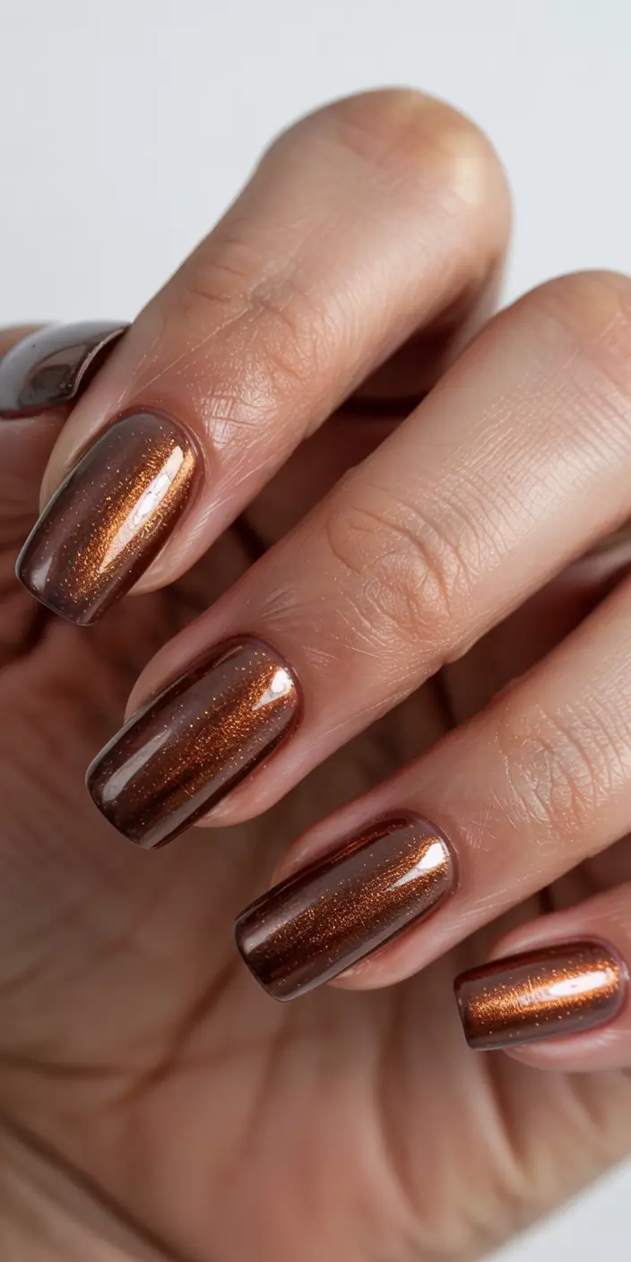 trendy winter dip nails 2025-2026 Molten Bronze Metallics