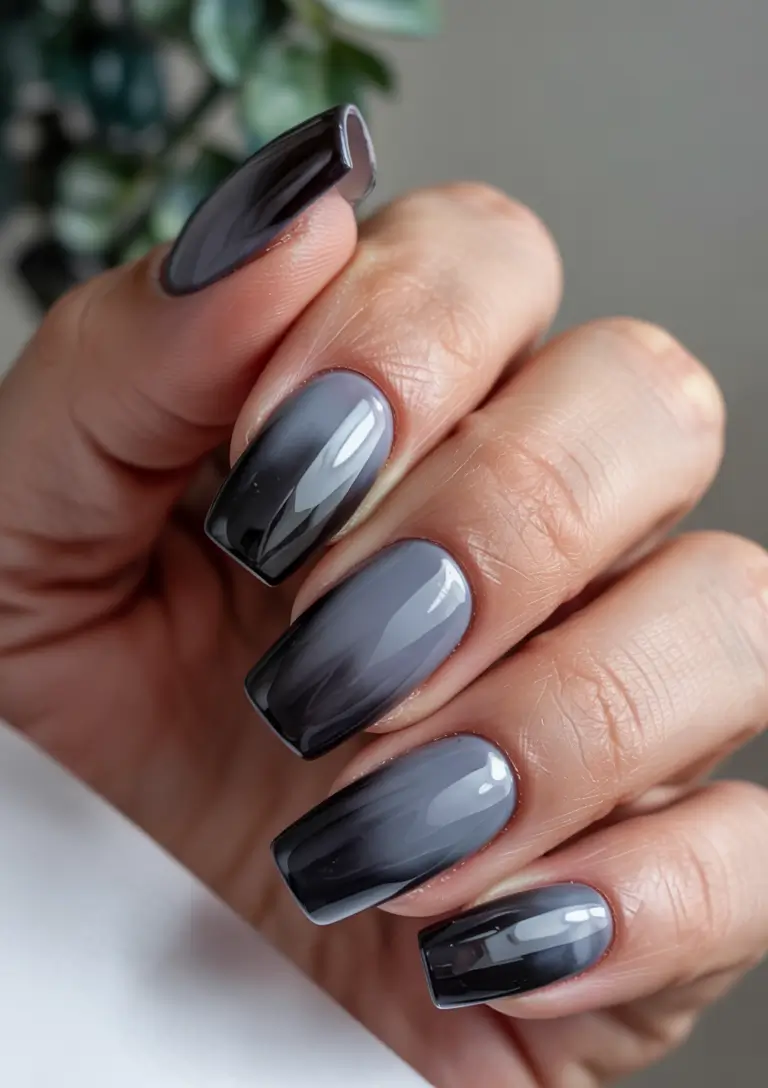 trendy winter dip nails 2025-2026 moody gray gradient