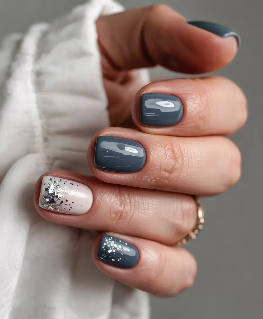 trendy winter dip nails 2025-2026 frosted sparkles smoky gray
