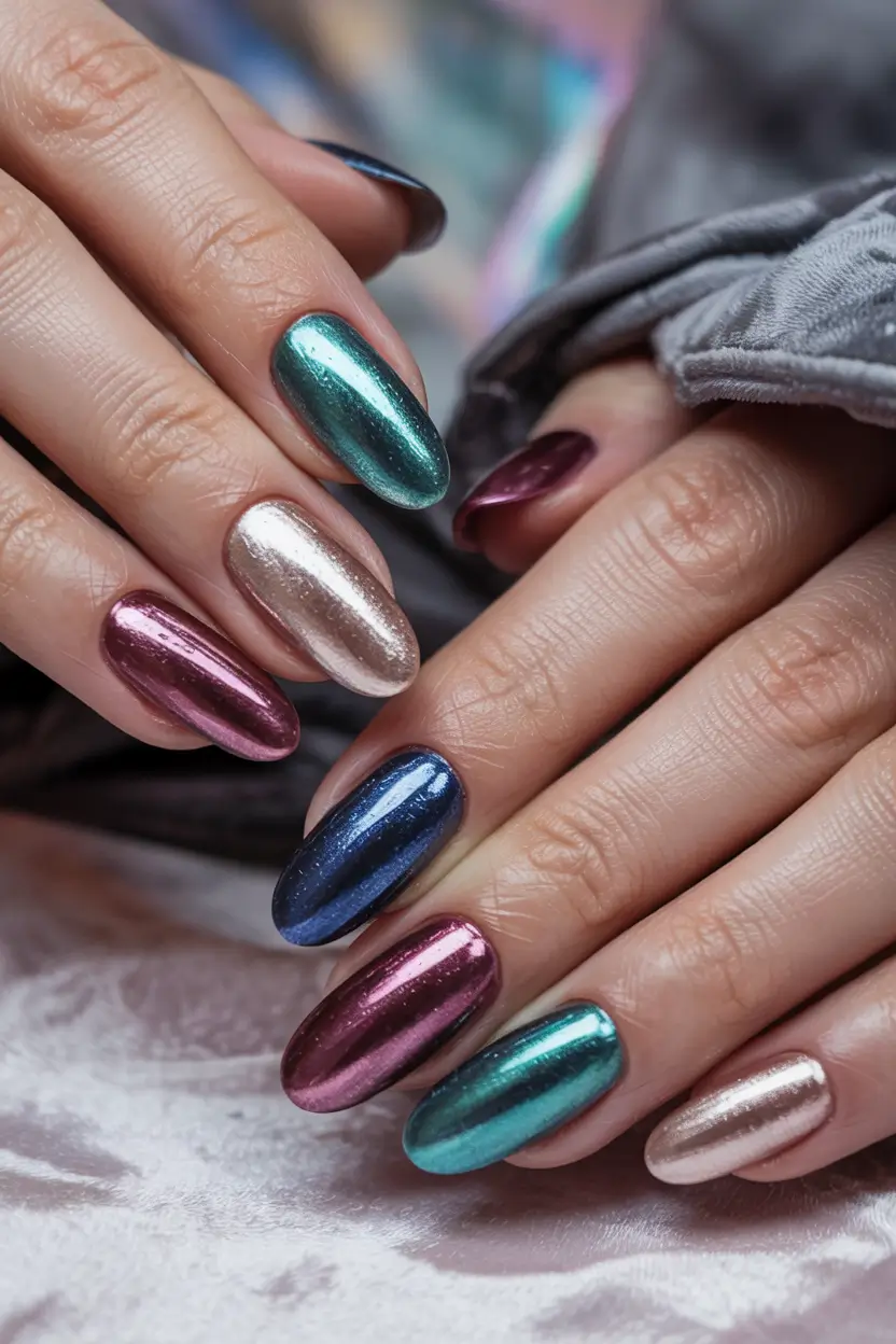trendy winter dip nails 2025-2026 Chrome Holiday Energy