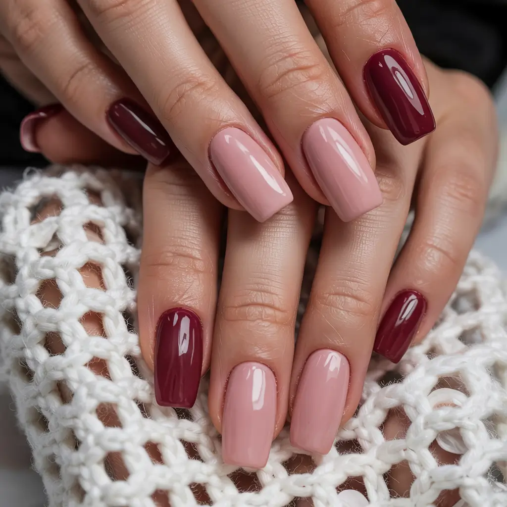 trendy winter dip nails 2025-2026 Timeless Rose and Wine Duo