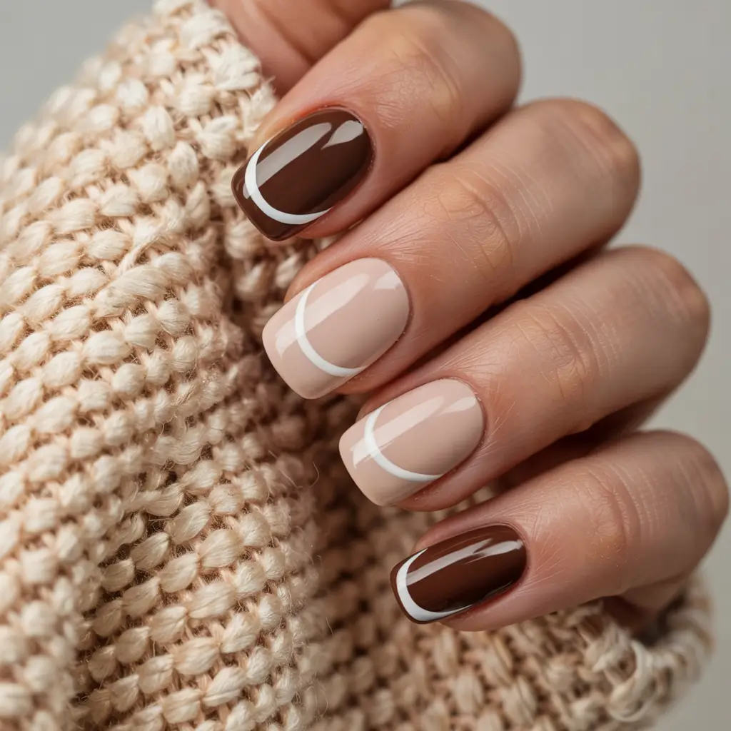 trendy winter dip nails 2025-2026 Minimal French With a Cocoa Edge
