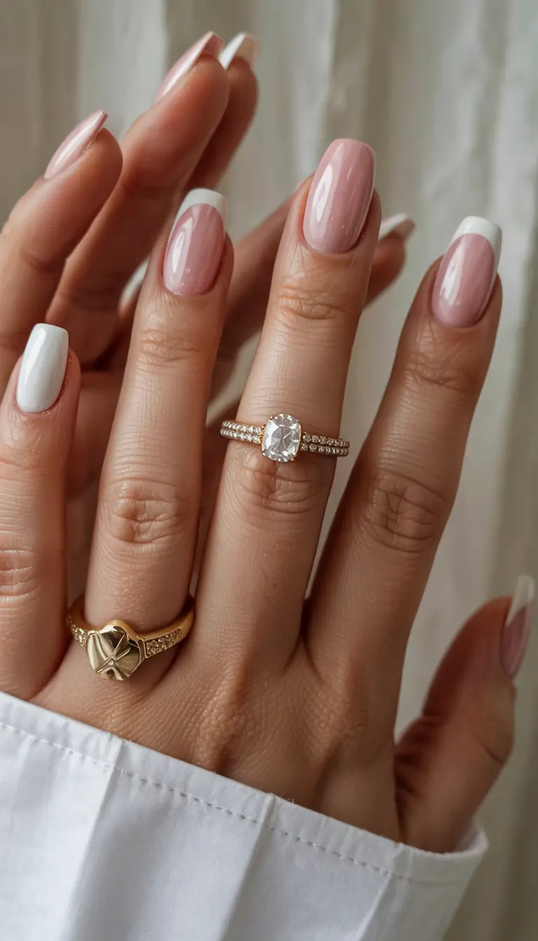 trendy winter dip nails 2025-2026 Classic French Glow Up