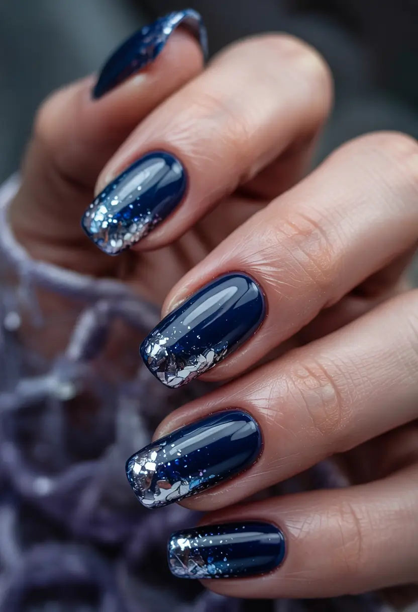 trendy winter dip nails 2025-2026 Midnight Snowfall Sparkle