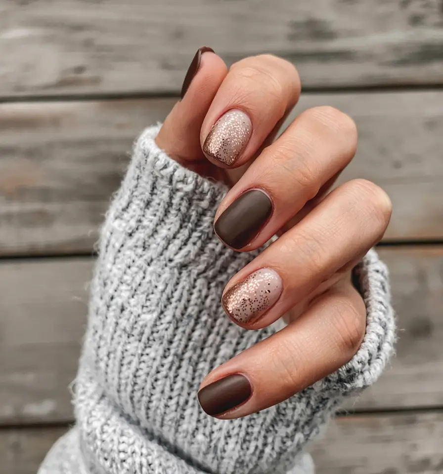 winter nails bronzed mocha sparkle