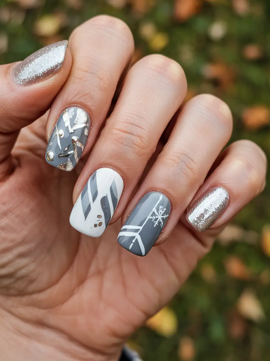 winter nails frosted geometry