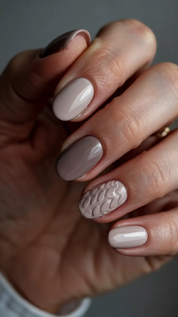winter nails cozy neutrals with textured accents