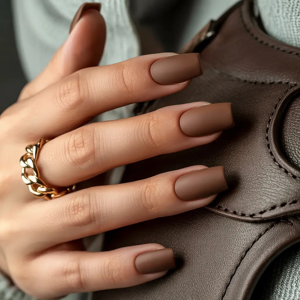winter nails chocolate matte elegance
