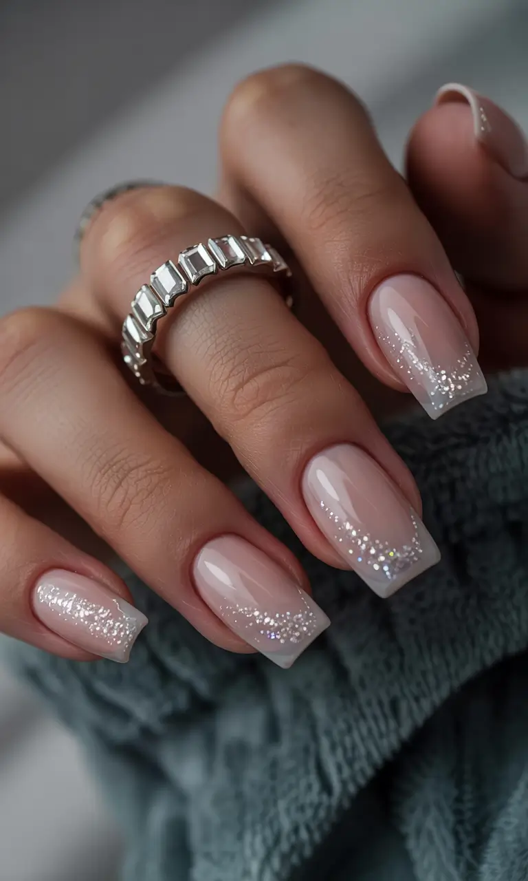 winter nails crystal tipped elegance