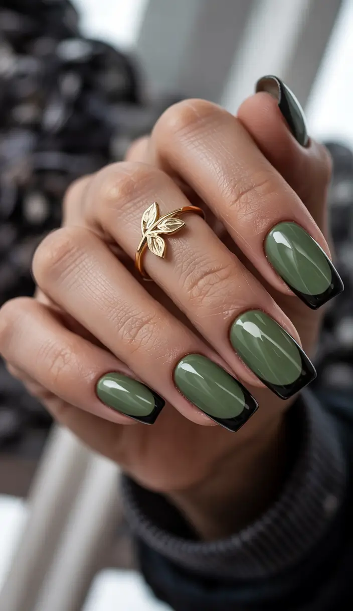 winter nails deep green french edge