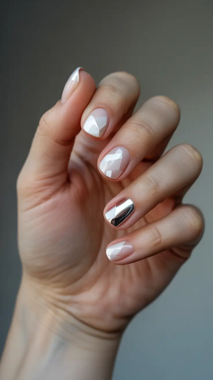white christmas nails 2025 frosted minimalism with a touch of chrome