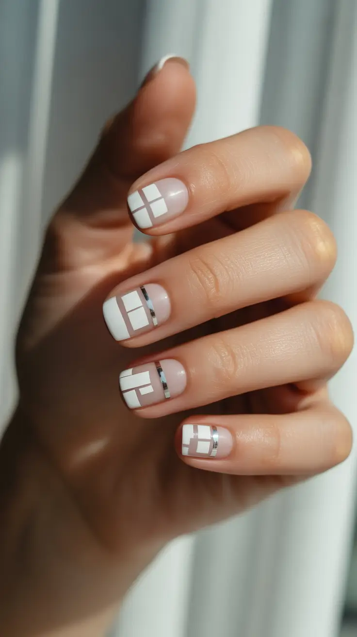 white christmas nails 2025 chrome trimmed minimalism