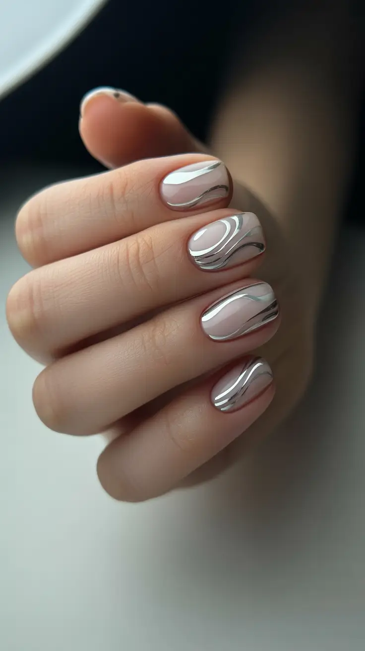 white christmas nails 2025 liquid chrome elegance