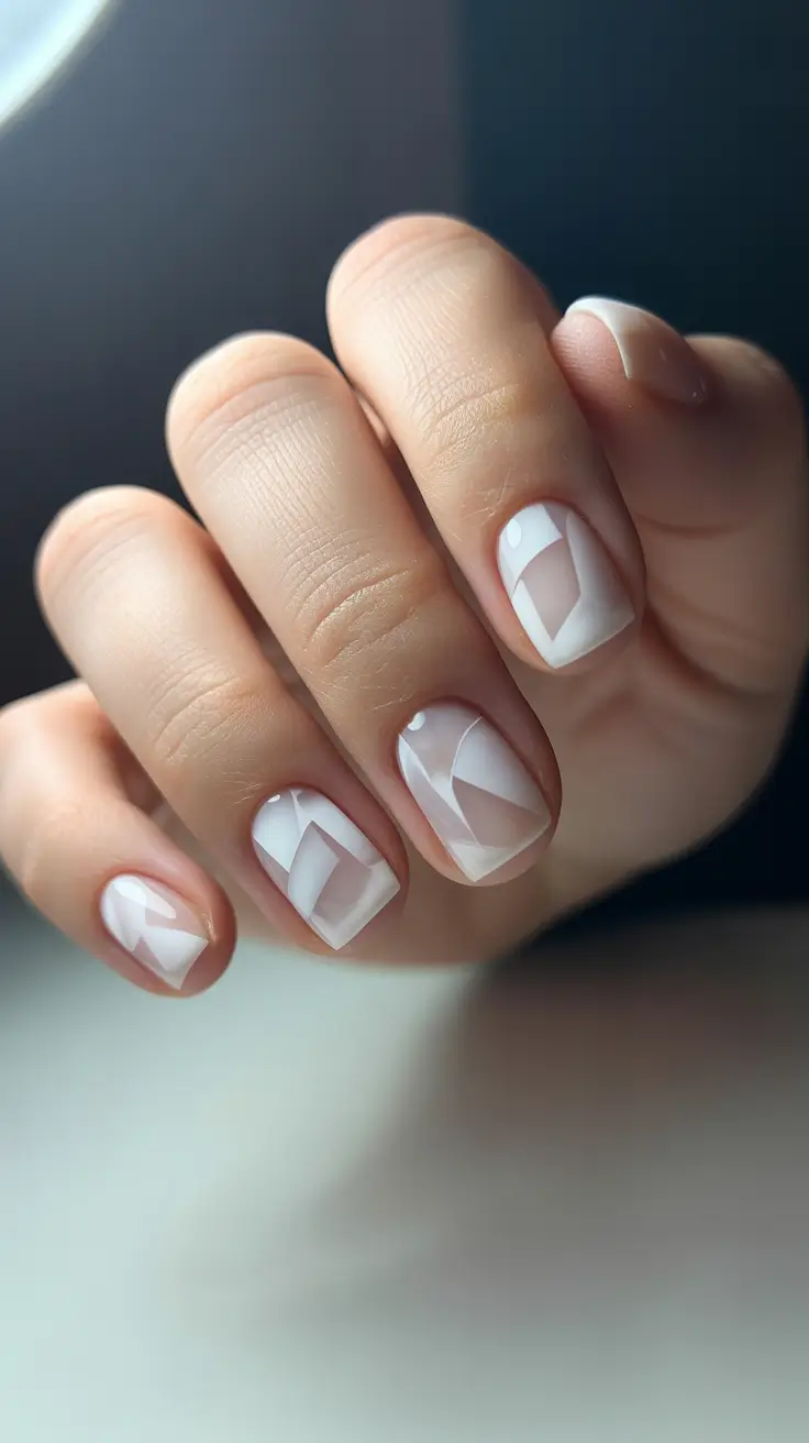 white christmas nails 2025 frosted illusion geometry