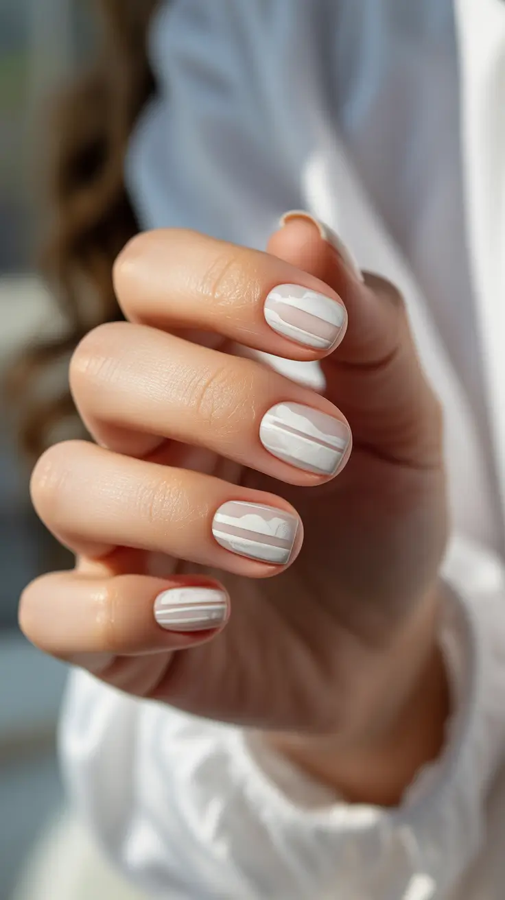white christmas nails 2025 soft stripes and subtle glow