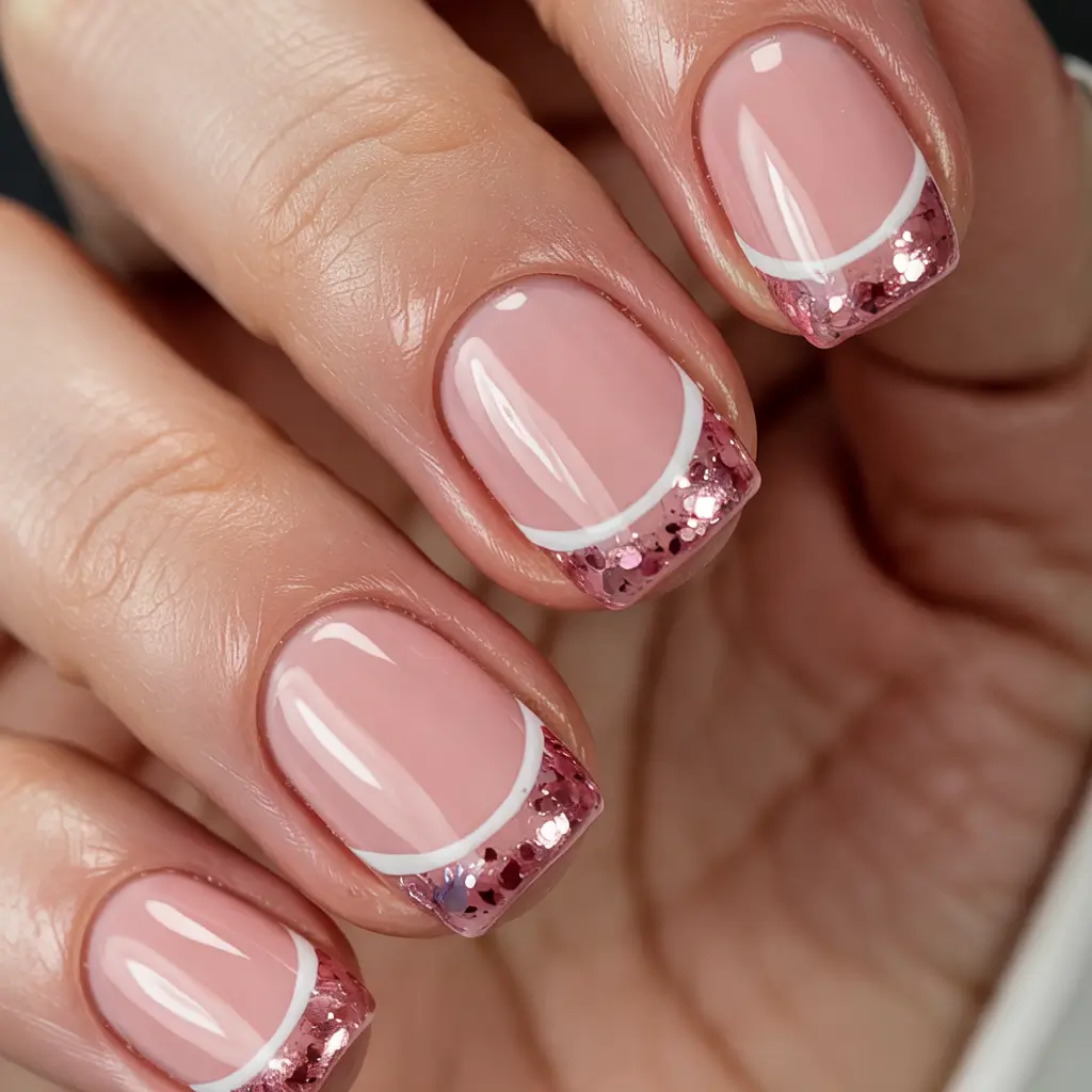 winter acrylic nails rose glitter classic french
