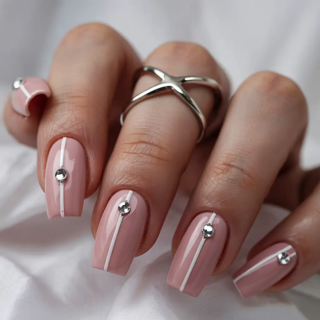 winter acrylic nails 2025-2026 Minimalist Glam with Clean Lines and Crystals