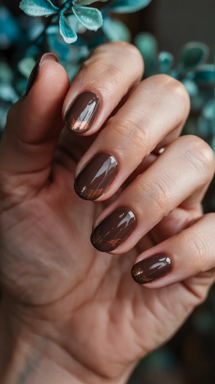 winter acrylic nails rich cocoa with copper gleam