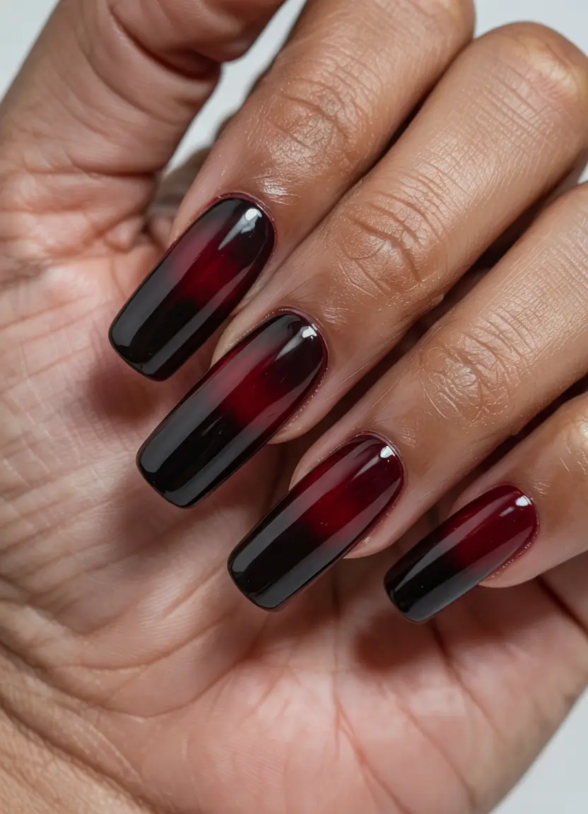 winter acrylic nails dark red gradient drama