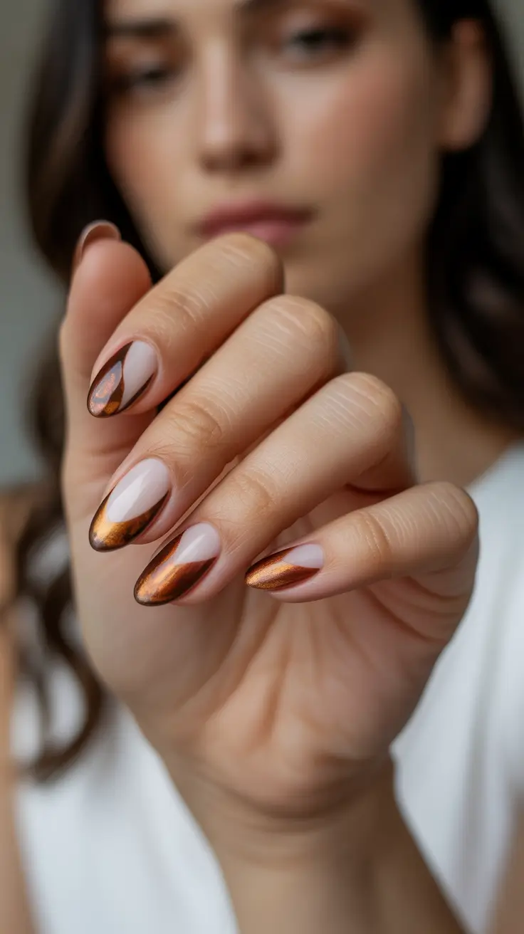 winter almond nails 2025-2026 Bronzed Petal Shine