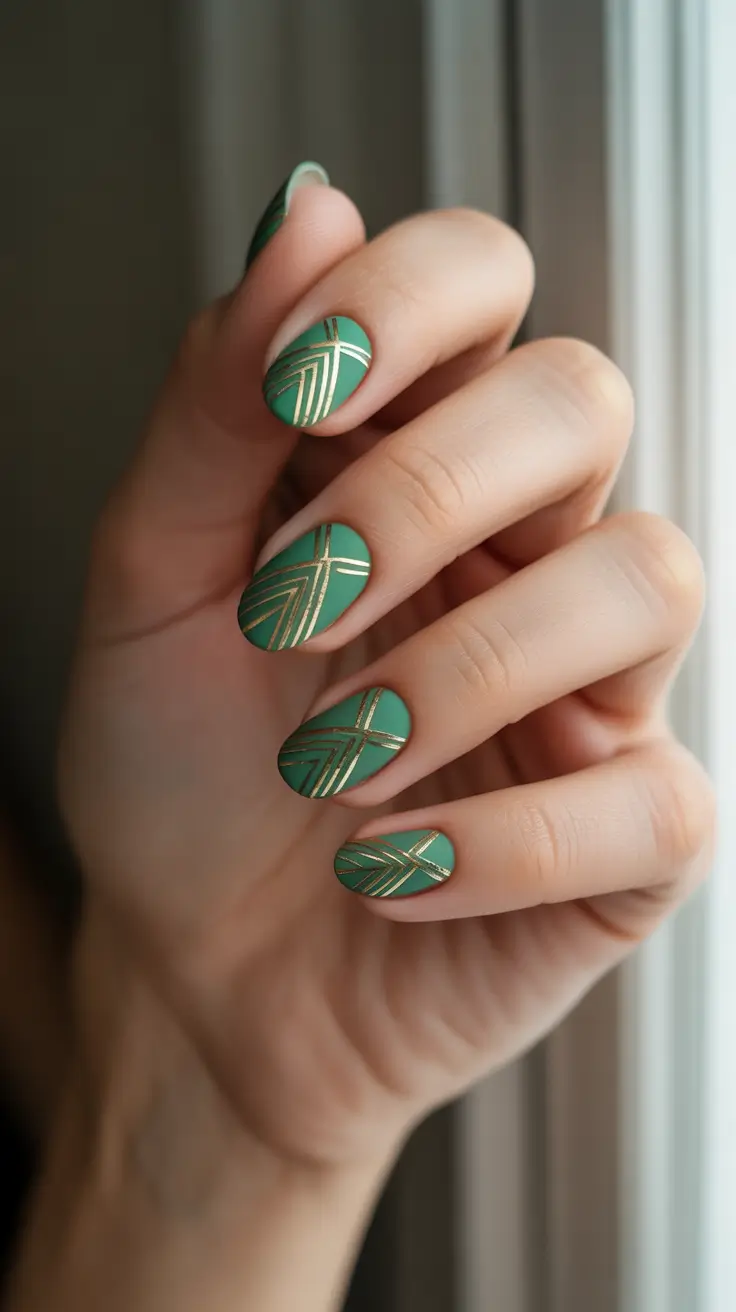winter almond nails 2025-2026 Emerald Luxe Geometry