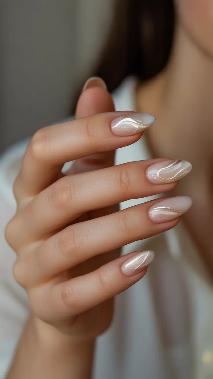 winter almond nails 2025-2026 Pearly Whisper Glow
