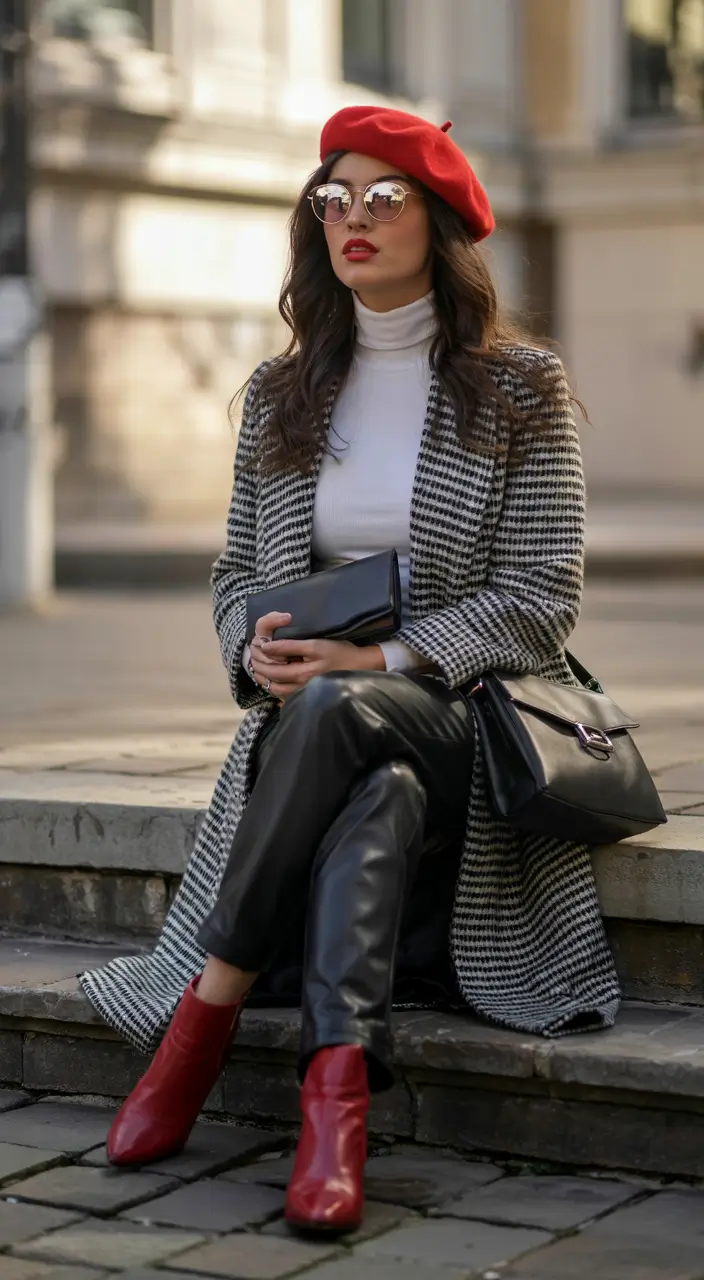 winter birthday outfit Parisian Flair with a Red Beret